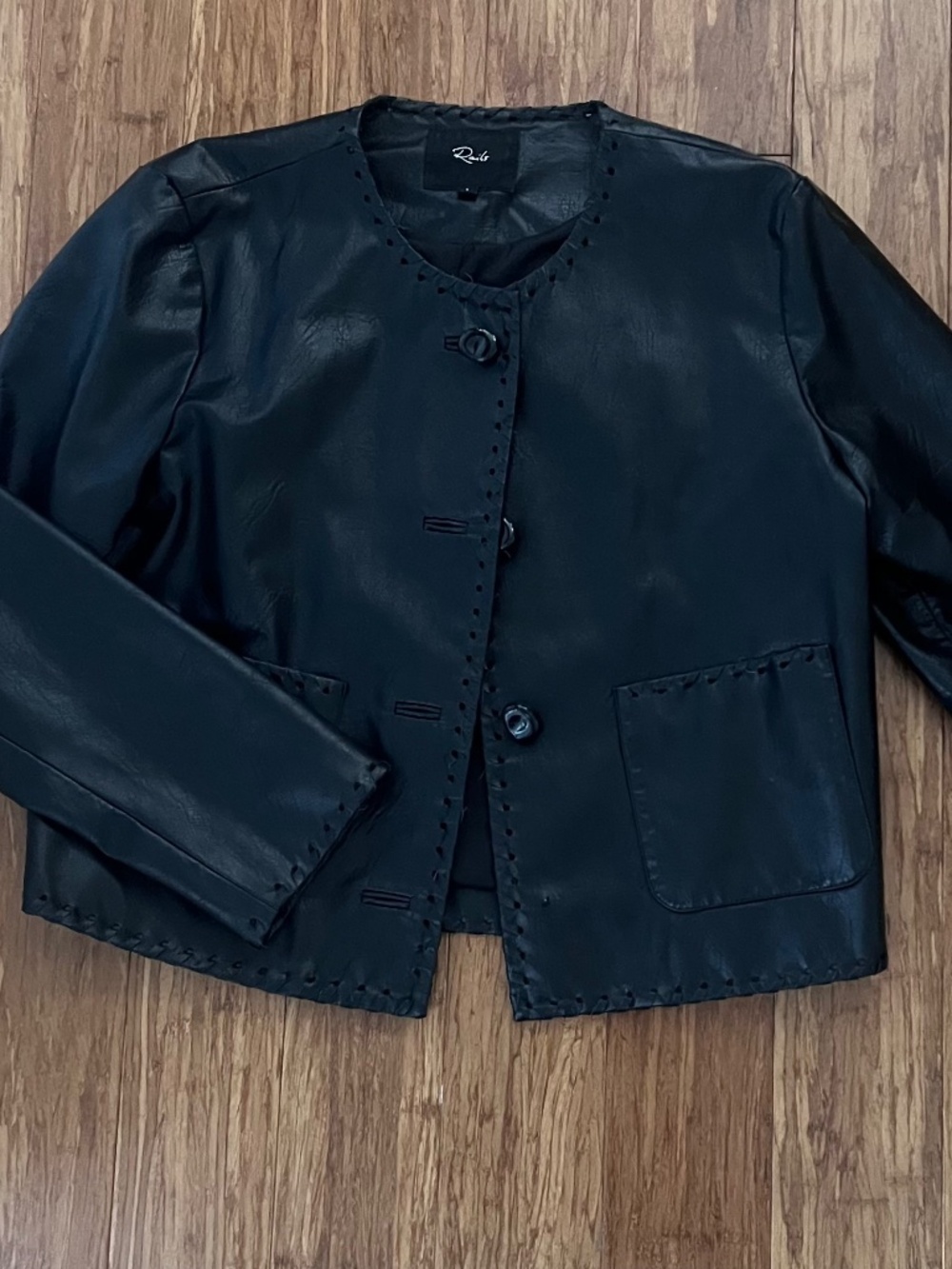 Black Faux Leather Whipstitch Jacket Size Small